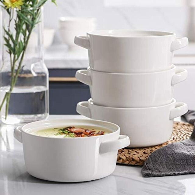 24 Ounces Soup Bowls With Handles, White Microwave &  Oven Safe, Handled ...