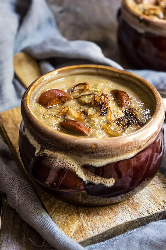 Caramelized onion, lentils and mushroom soup {smoked sausage + fennel ...
