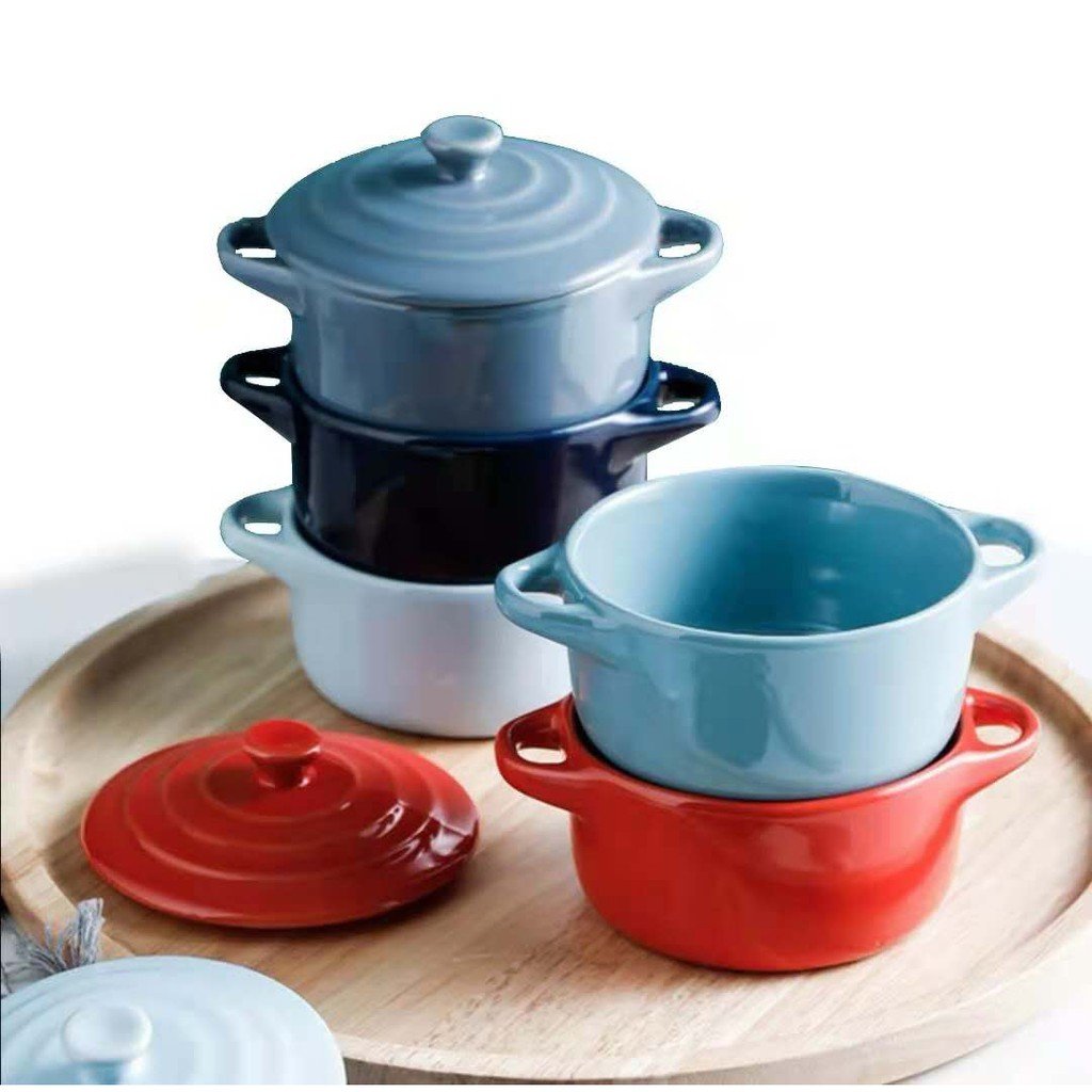 Ceramic Baking Bowl Soup Bowl Dessert Dish Bakeware with lid Microwave ...