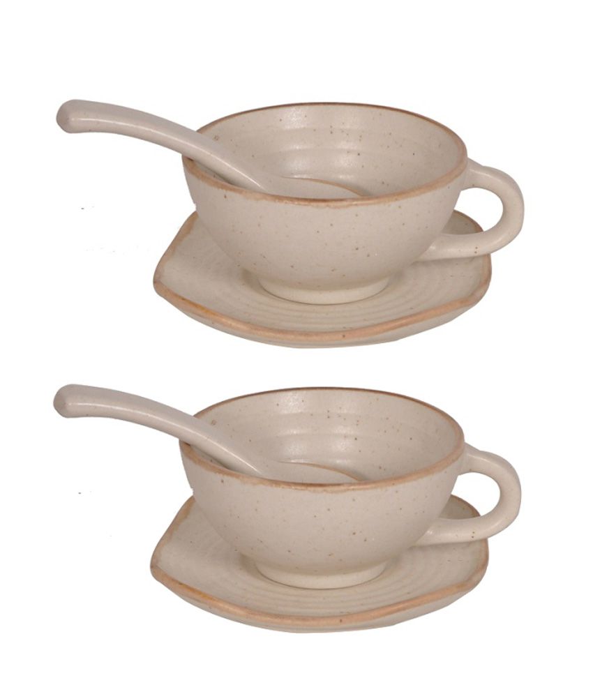 Ceramic Soup Bowl with Spoon and Dish Set of 6: Buy Online ...