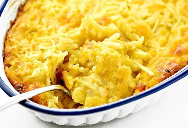 Cheesy Hash Brown Casserole: hash browns, cream of chicken soup, sour ...