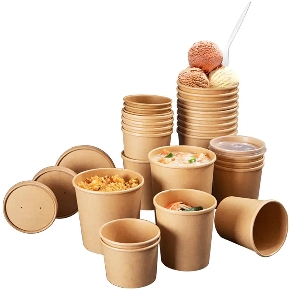 Disposable Soup Bowls with Lids, 25 Pack Paper Bowls Microwaveable Soup ...