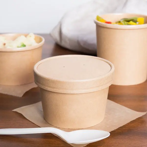 EcoChoice 8 oz. Kraft Compostable Paper Soup / Hot Food Cup with Vented ...