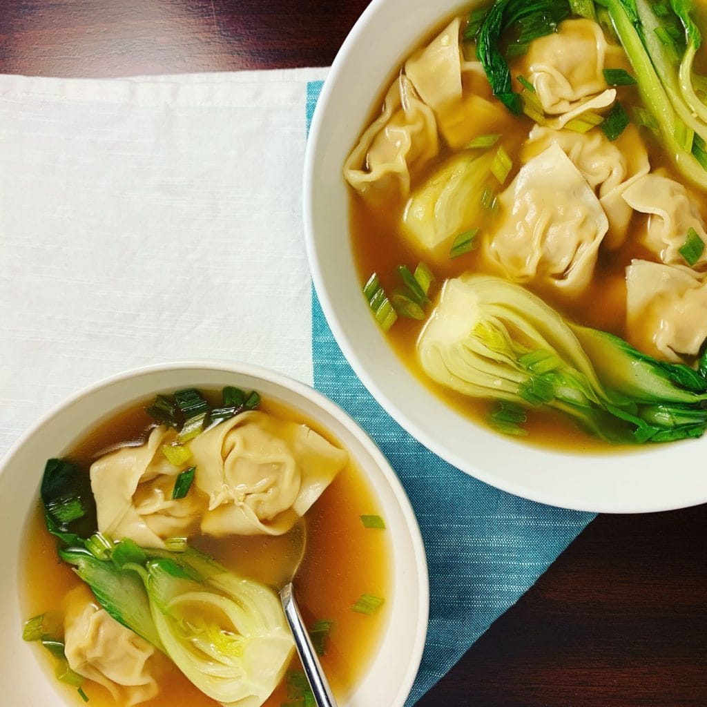 Ginger Chicken Wonton Soup with Bok Choy