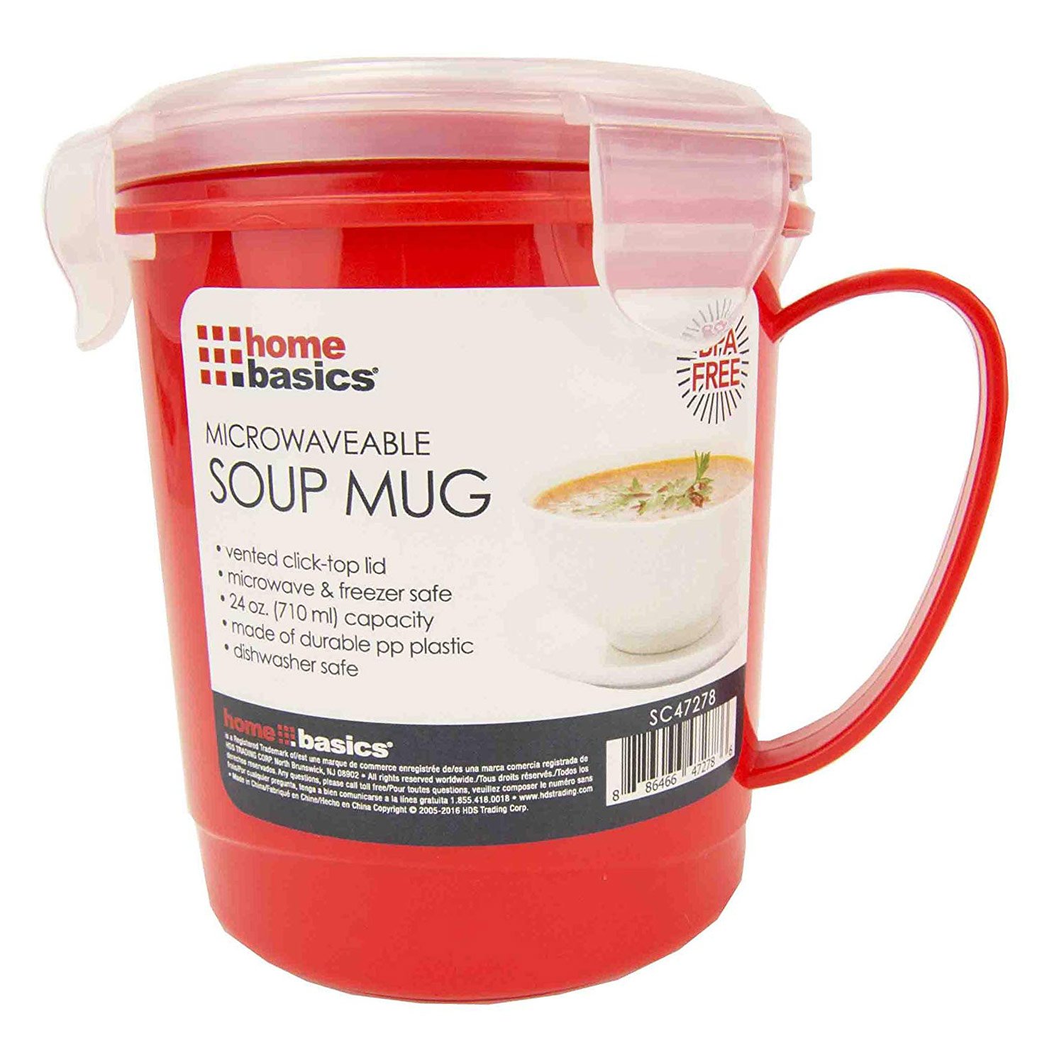 Home Basics Microwaveable Soup Mug With Vented Lid, Red ...