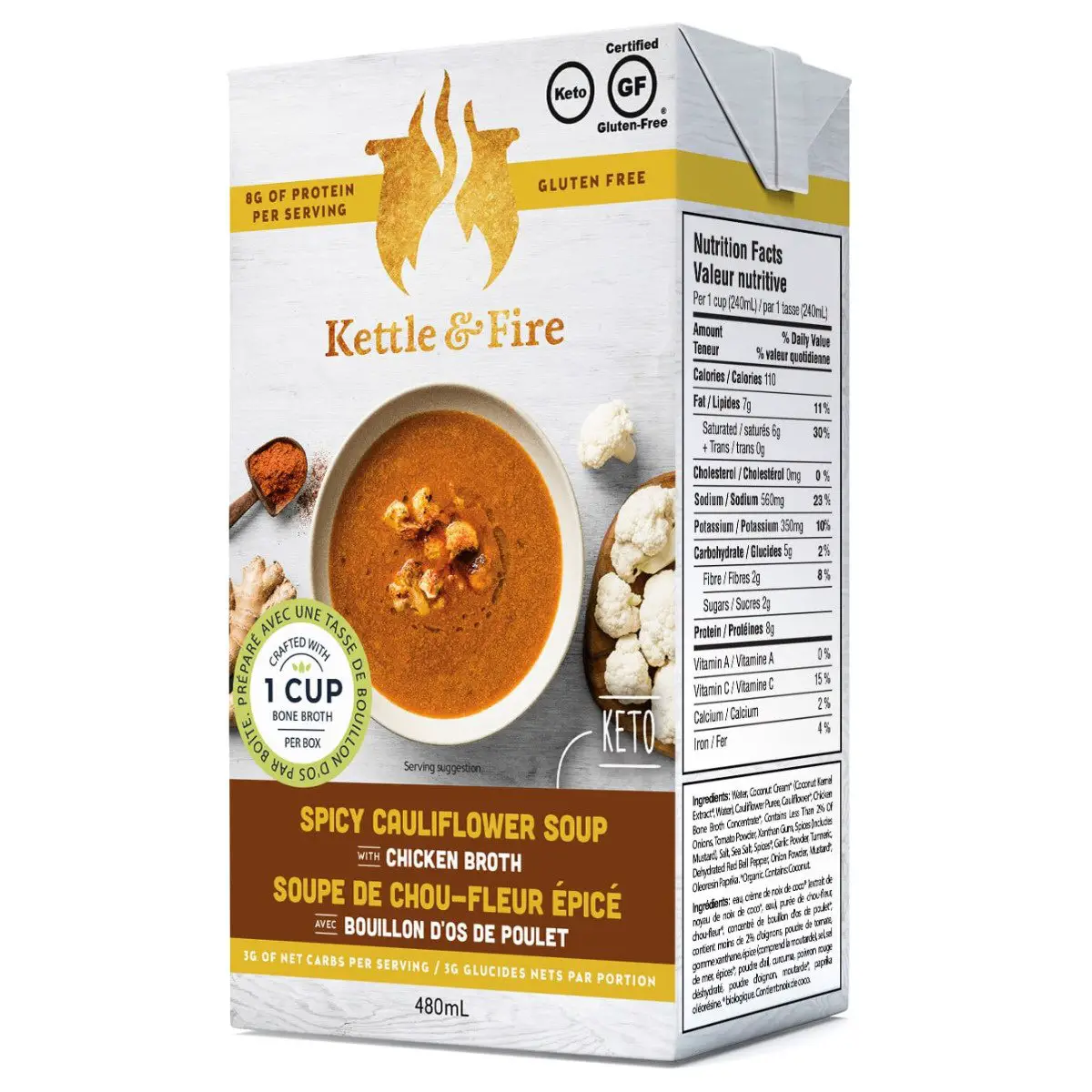 Kettle &  Fire Spicy Cauliflower Keto Soup With Chicken Bone Broth