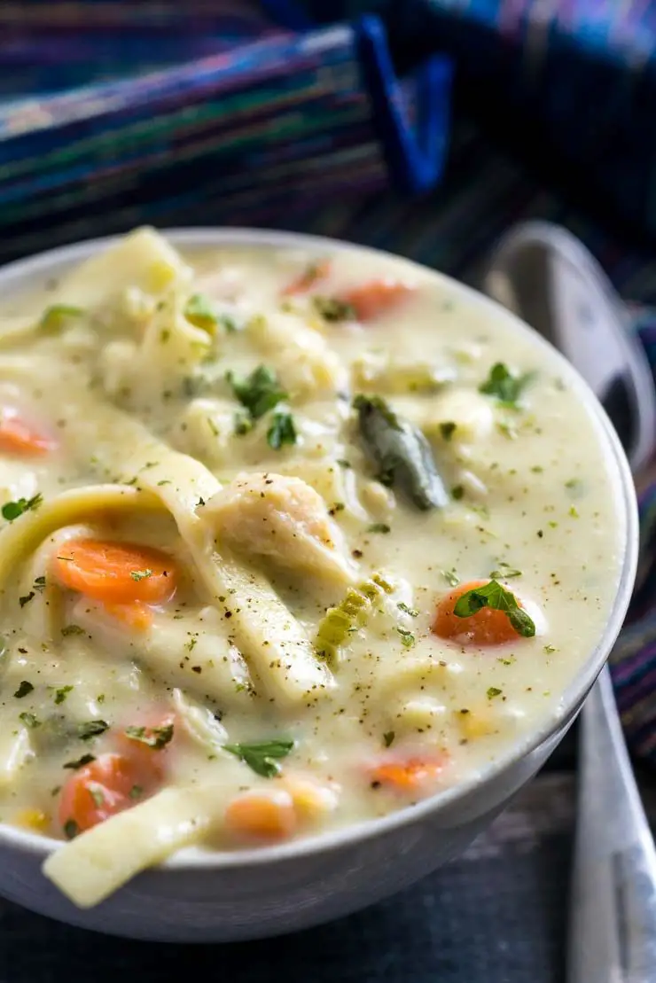 This shortcut homemade thick and creamy chicken noodle soup is an easy ...