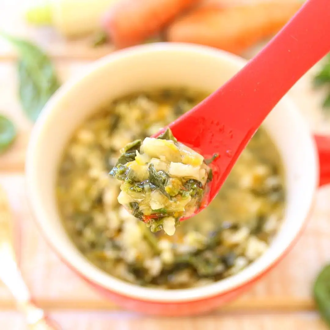 #toddlerfood Soup of the day: rice with spinach + kale + broccoli ...